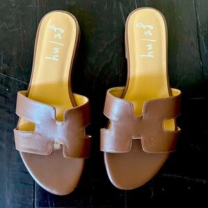 French Sole Sandal, 8B, worn once, saddle brown